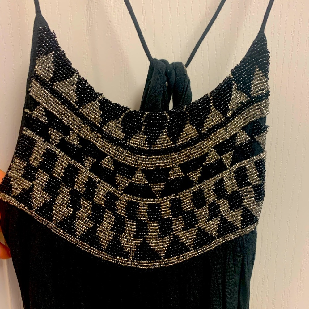 Beaded black flowy mini dress